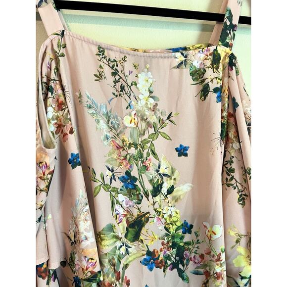 WORTHINGTON Flowy Floral Print RUFFLE COLD-SHOULDER SLEEVE Blouse/Top 1x - Picture 3 of 7